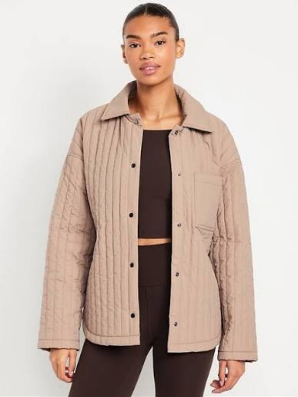 Old Navy #784480 Tan Oversized Lightweight Water-Resistant Quilted Jacket NWT